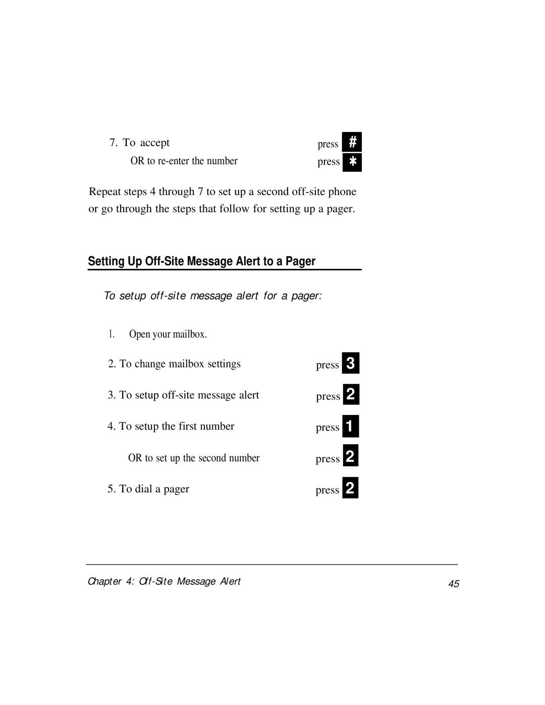 AT&T Voice Messaging System Setting Up Off-Site Message Alert to a Pager, To setup off-site message alert for a pager 