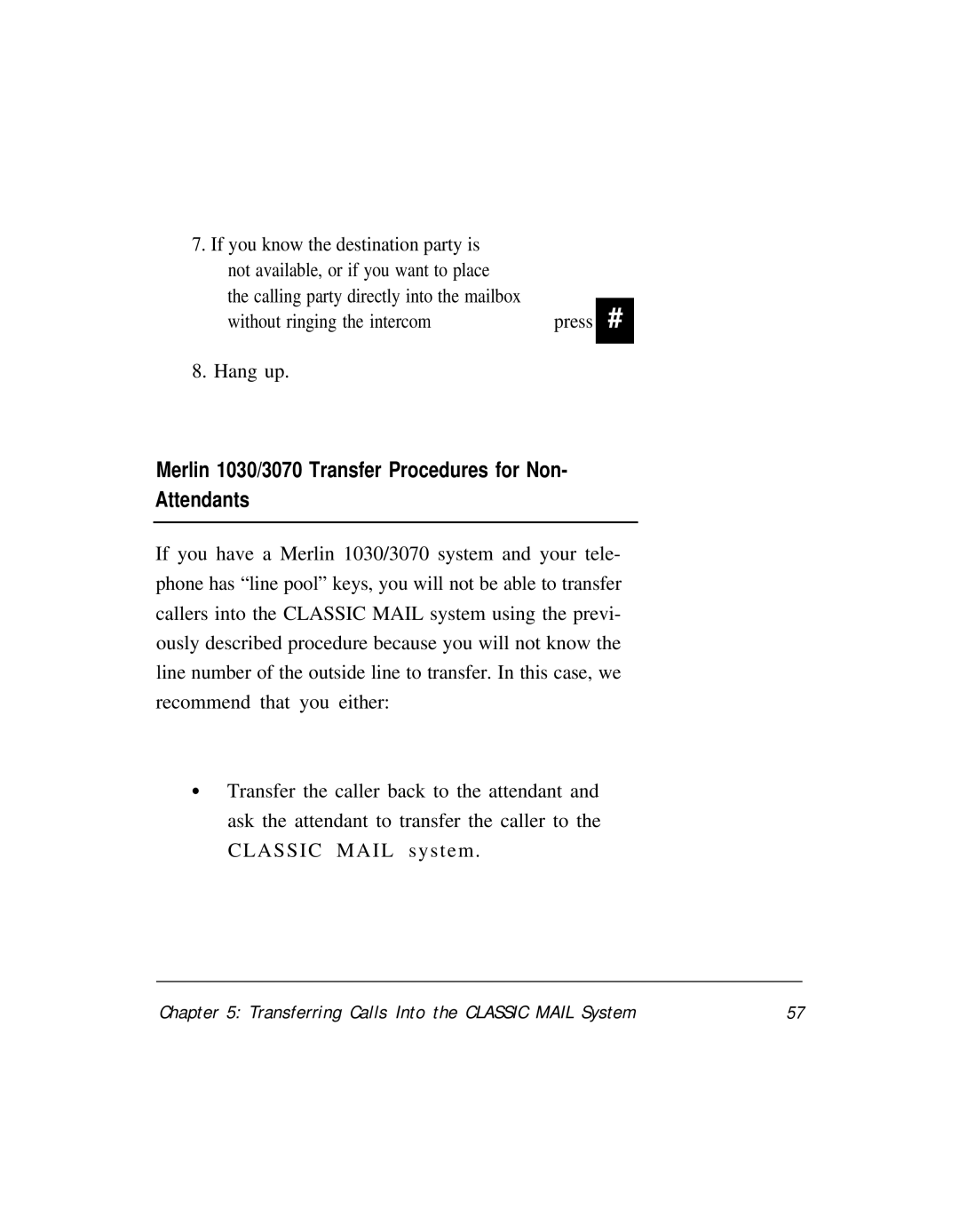 AT&T Voice Messaging System manual Merlin 1030/3070 Transfer Procedures for Non- Attendants 