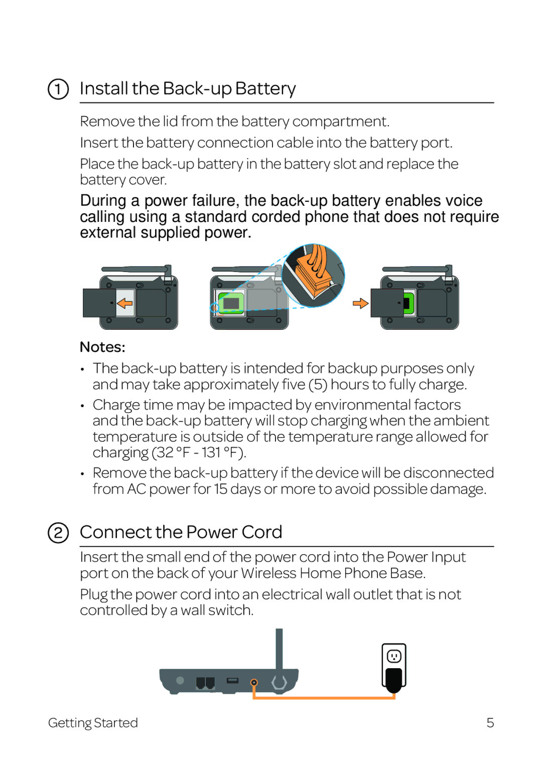 AT&T WF720 manual Install the Back-up Battery, Connect the Power Cord 