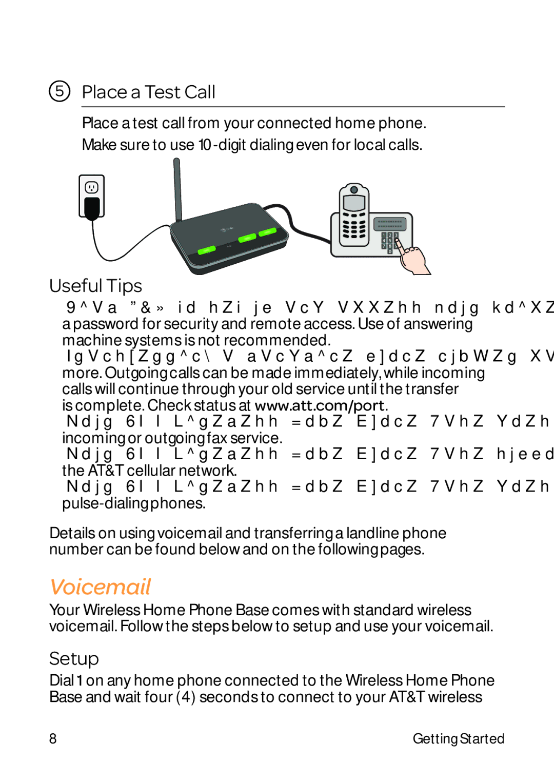 AT&T WF720 manual Voicemail, Place a Test Call, Useful Tips, Setup 