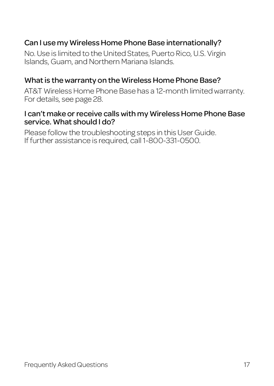 AT&T WF720 manual Can I use my Wireless Home Phone Base internationally? 