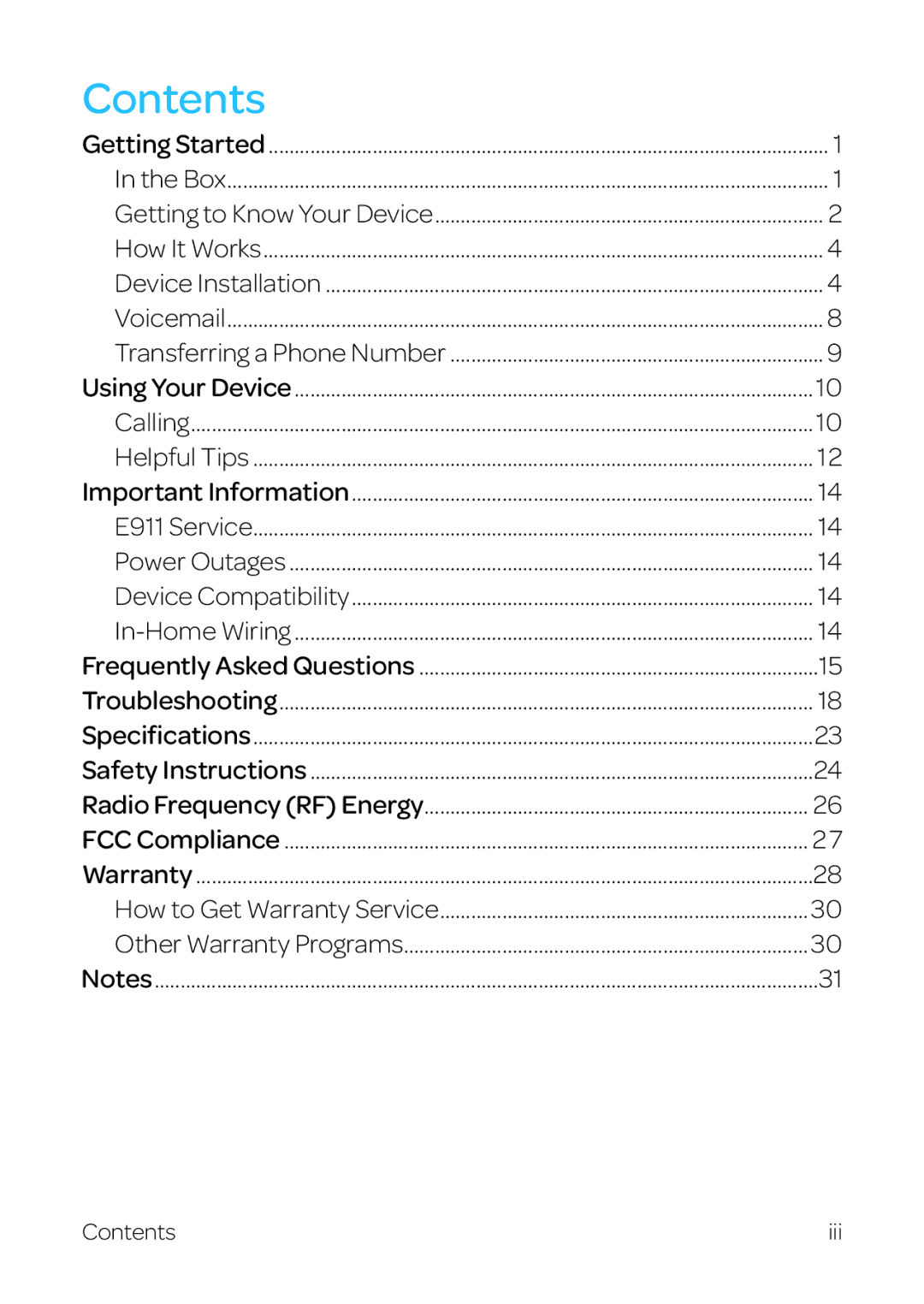 AT&T WF720 manual Contents 