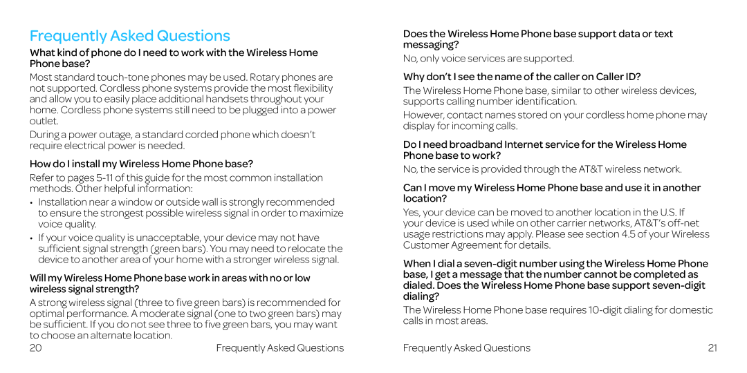 AT&T WF721 manual Frequently Asked Questions 