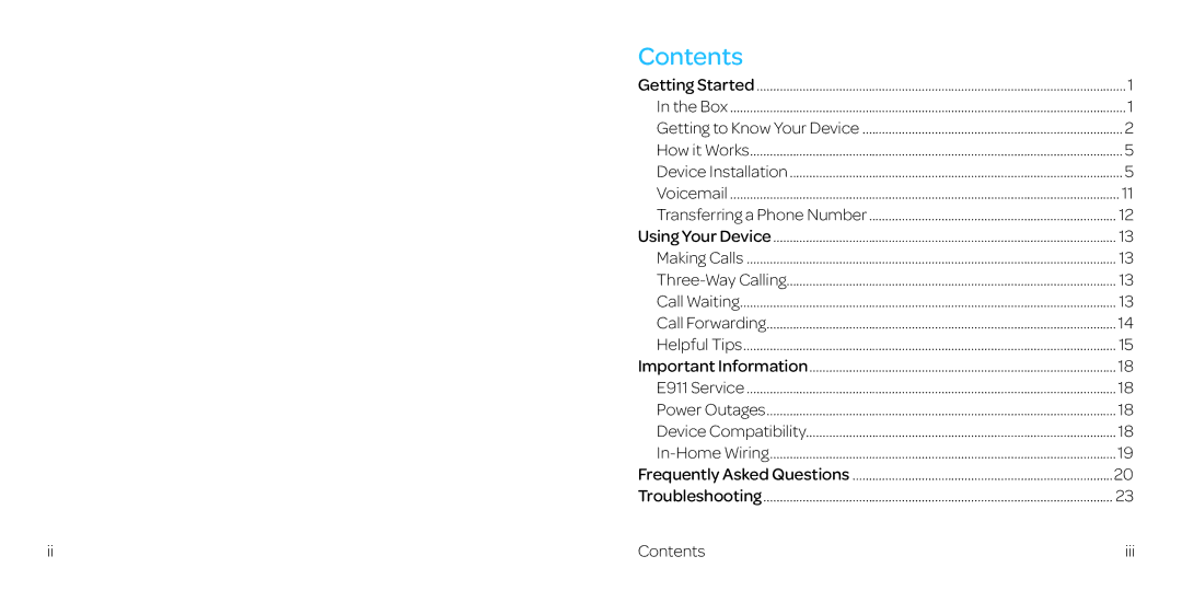 AT&T WF721 manual Contents 