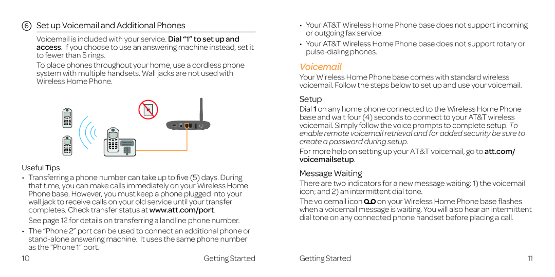 AT&T WF721 manual Set up Voicemail and Additional Phones, Setup, Message Waiting 