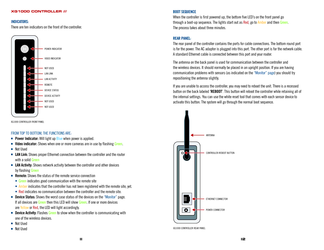 AT&T XG1000 Indicators, There are ten indicators on the front of the controller, From TOP to BOTTOM, the Functions are 