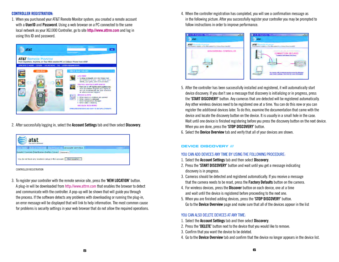AT&T XG1000 installation manual Controller Registration, YOU can Also Delete Devices AT ANY Time, Device Discovery 