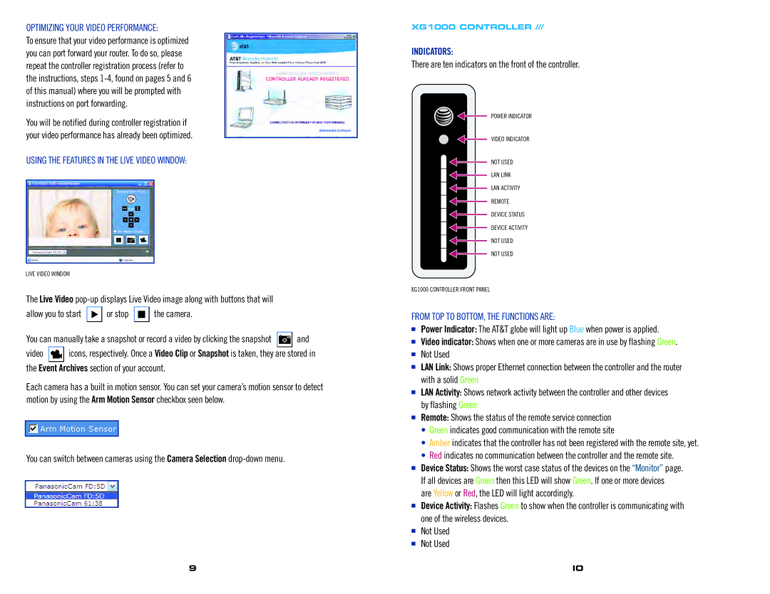 AT&T XG1000 installation manual Optimizing Your Video Performance, Using the Features in the Live Video Window, Indicators 