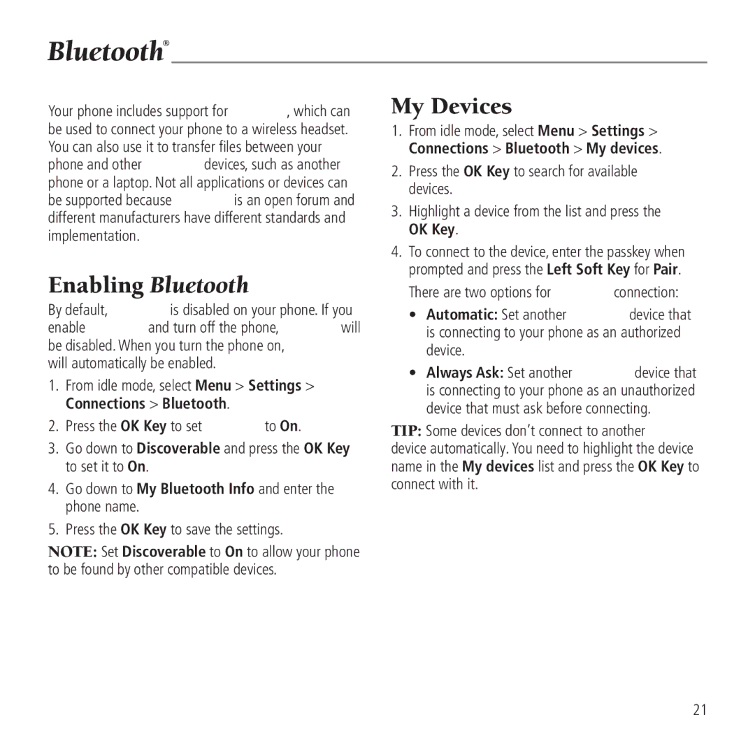 AT&T Z221 user manual Enabling Bluetooth, My Devices, Go down to My Bluetooth Info and enter the phone name 