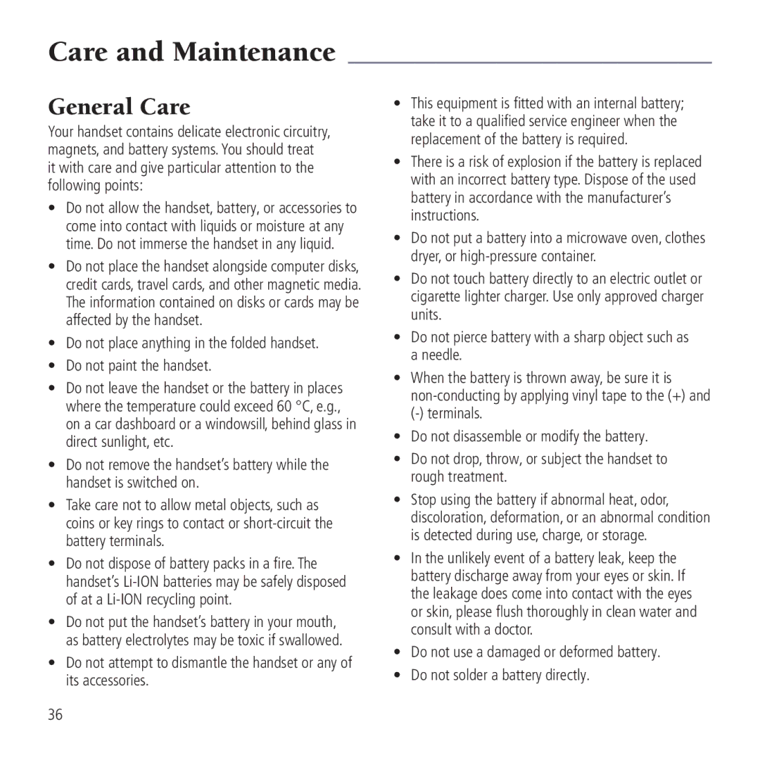 AT&T Z221 user manual Care and Maintenance, General Care 