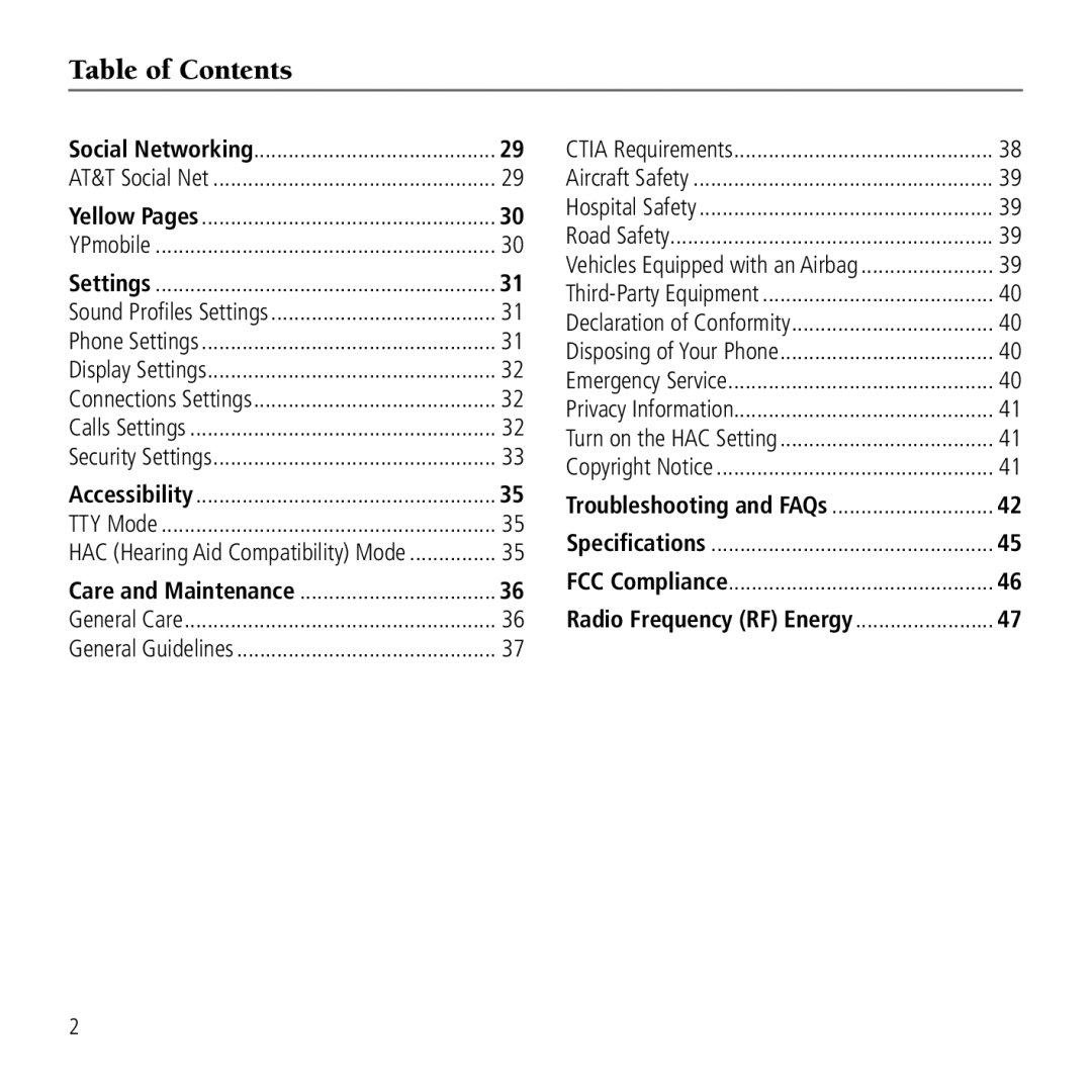 AT&T Z221 user manual Table of Contents 