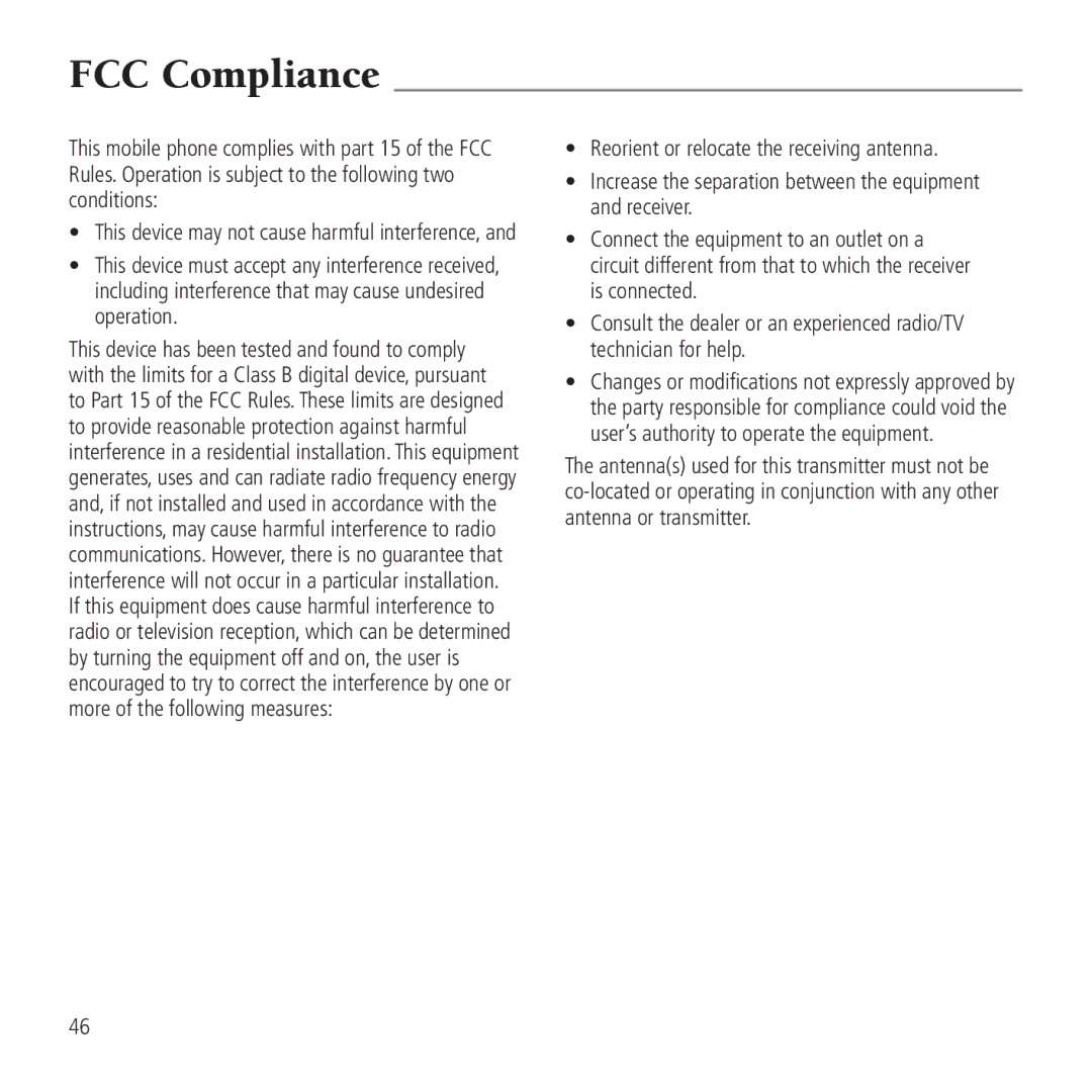 AT&T Z221 user manual FCC Compliance 