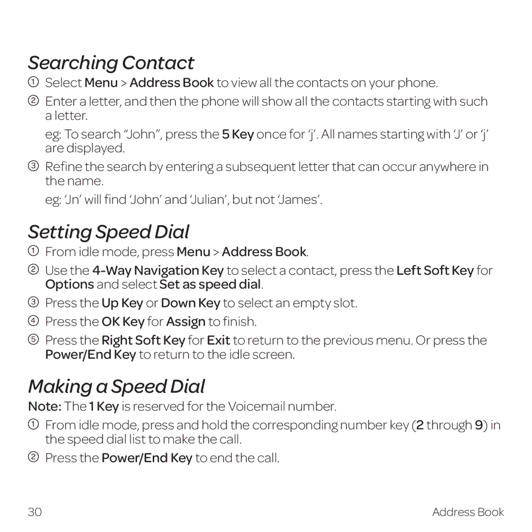 AT&T Z331 manual Searching Contact, Setting Speed Dial, Making a Speed Dial 