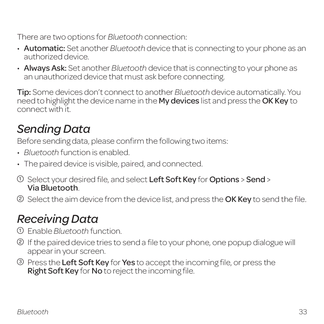 AT&T Z331 manual Sending Data, Receiving Data 