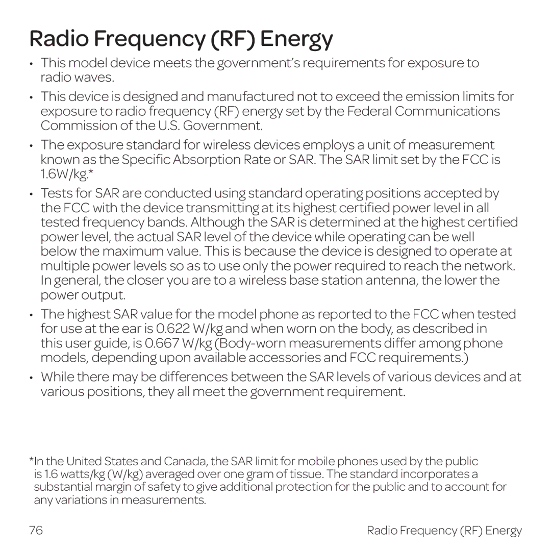 AT&T Z331 manual Radio Frequency RF Energy 