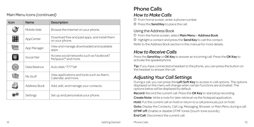 AT&T Z431 manual Phone Calls, How to Make Calls, How to Receive Calls, Adjusting Your Call Settings, Using the Address Book 