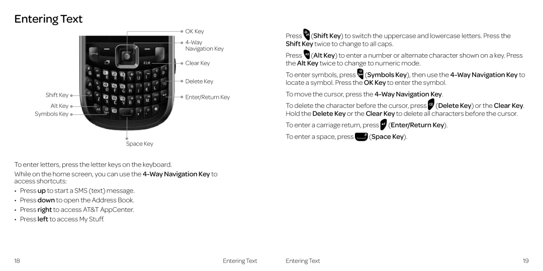 AT&T Z431 manual Entering Text 