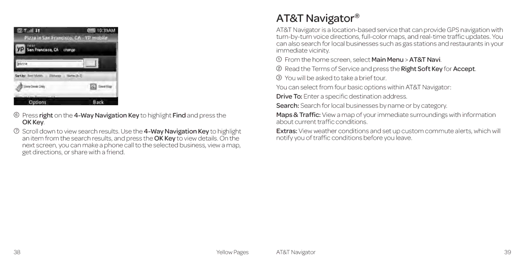 AT&T Z431 manual AT&T Navigator 