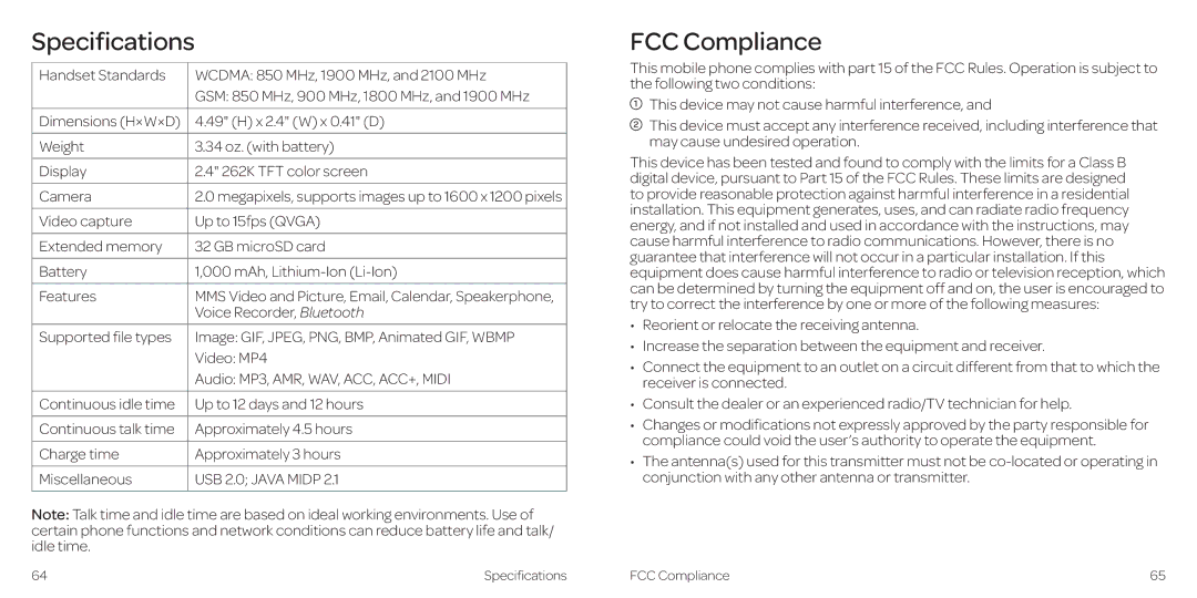 AT&T Z431 manual Specifications, FCC Compliance 