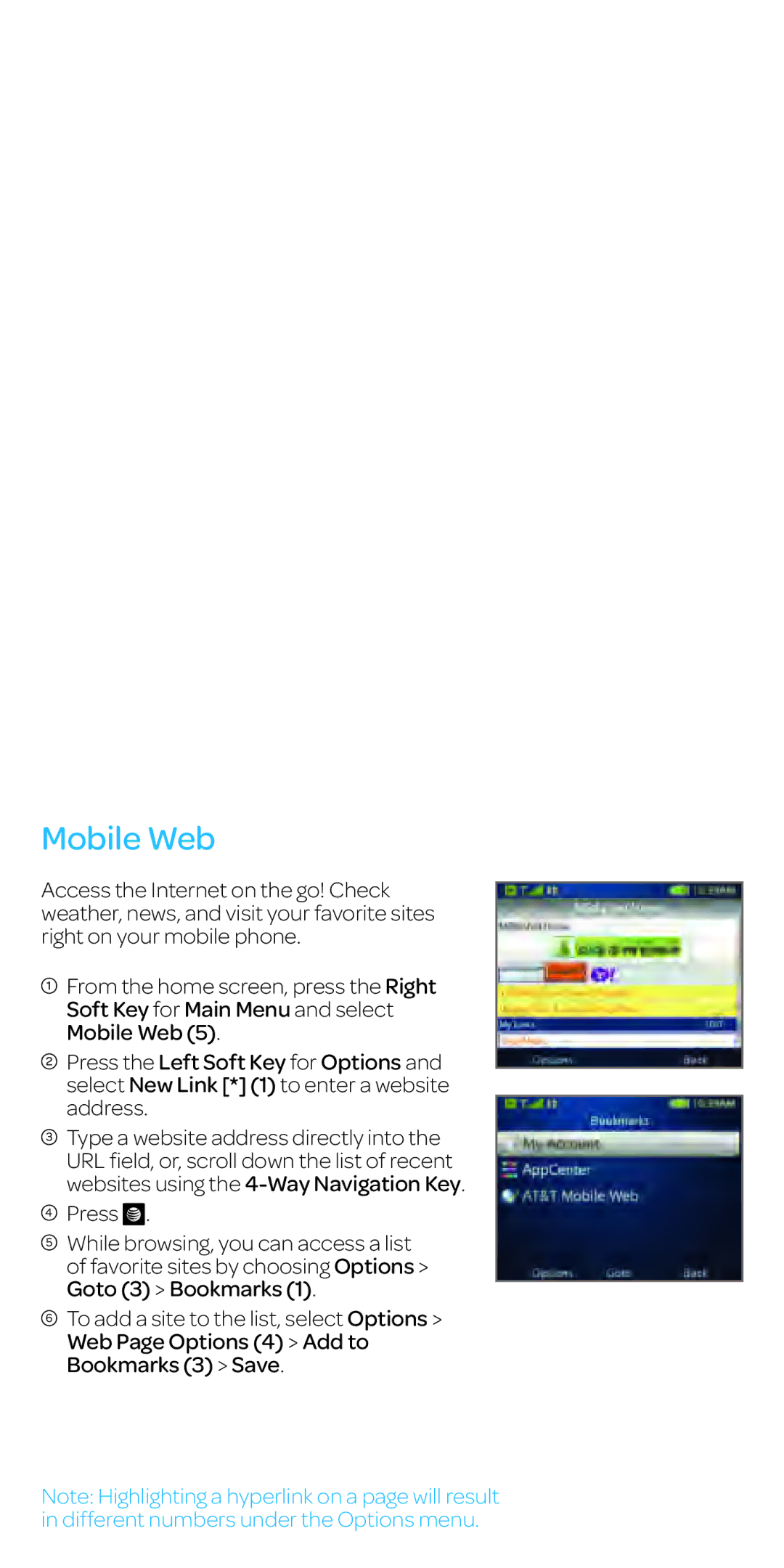 AT&T Z431 specifications Mobile Web 