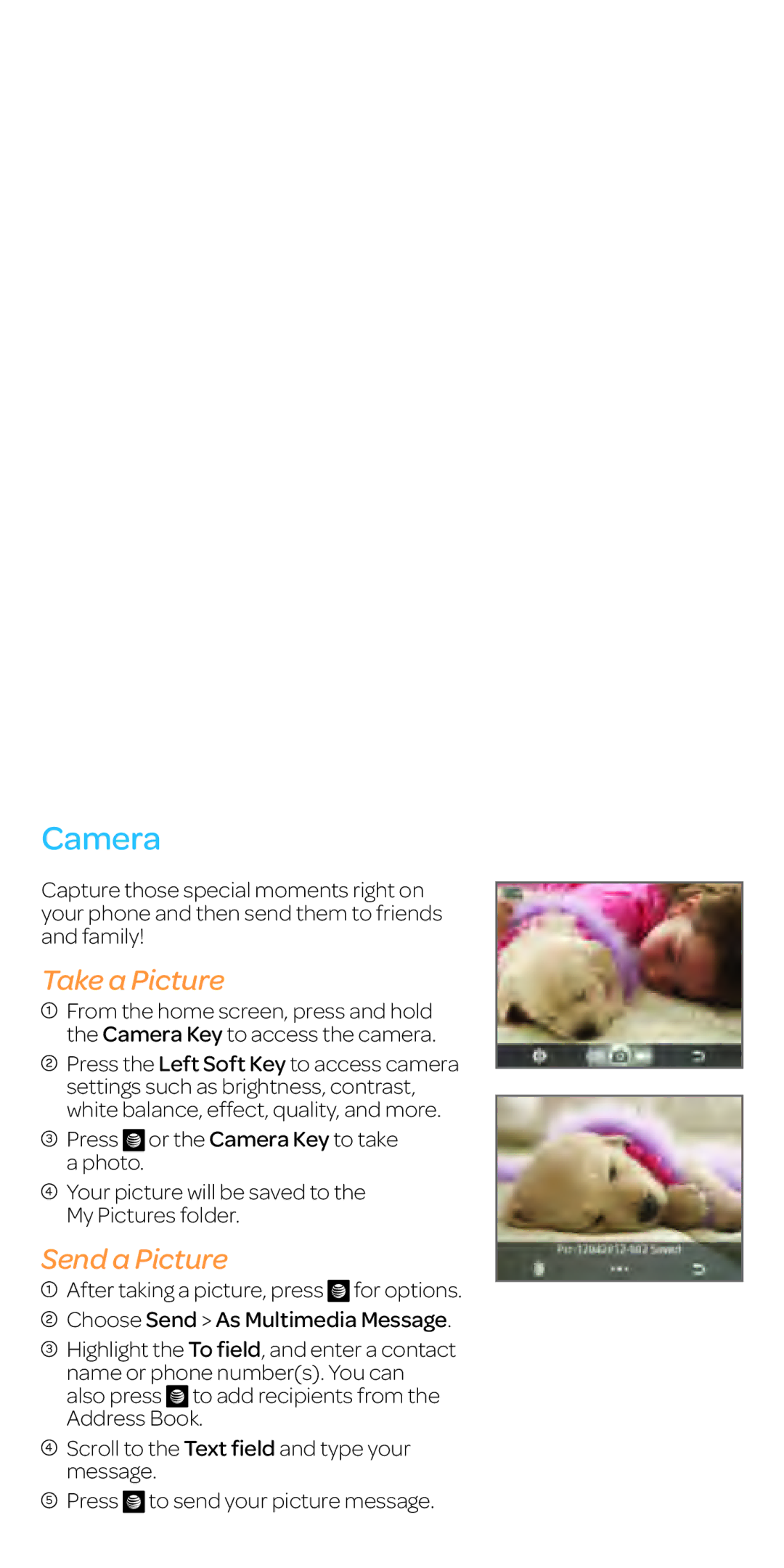 AT&T Z431 specifications Camera, Take a Picture, Send a Picture 