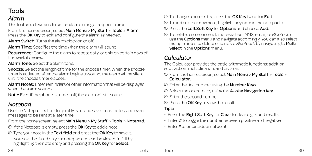 AT&T Z432 manual Tools, Alarm, Calculator 