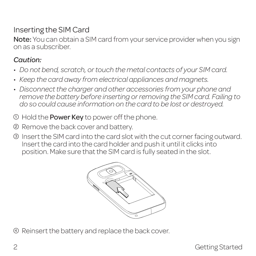 AT&T Z432 manual Inserting the SIM Card 