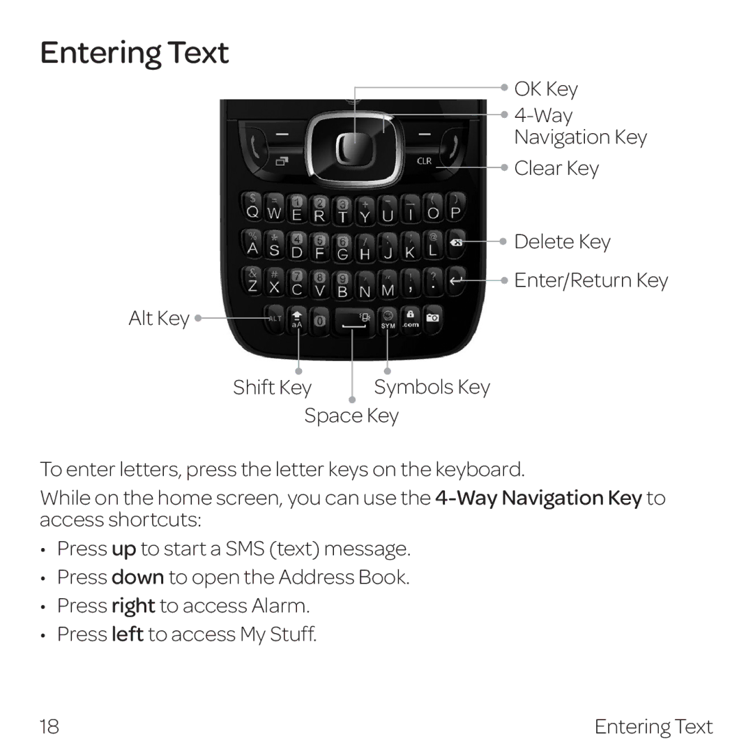 AT&T Z432 manual Entering Text 