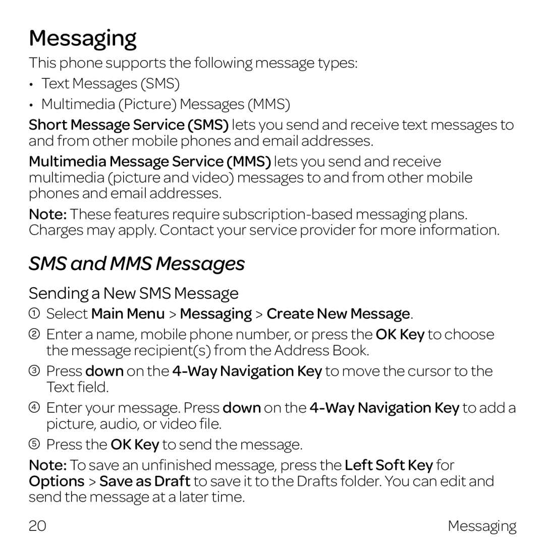 AT&T Z432 manual Messaging, SMS and MMS Messages, Sending a New SMS Message 