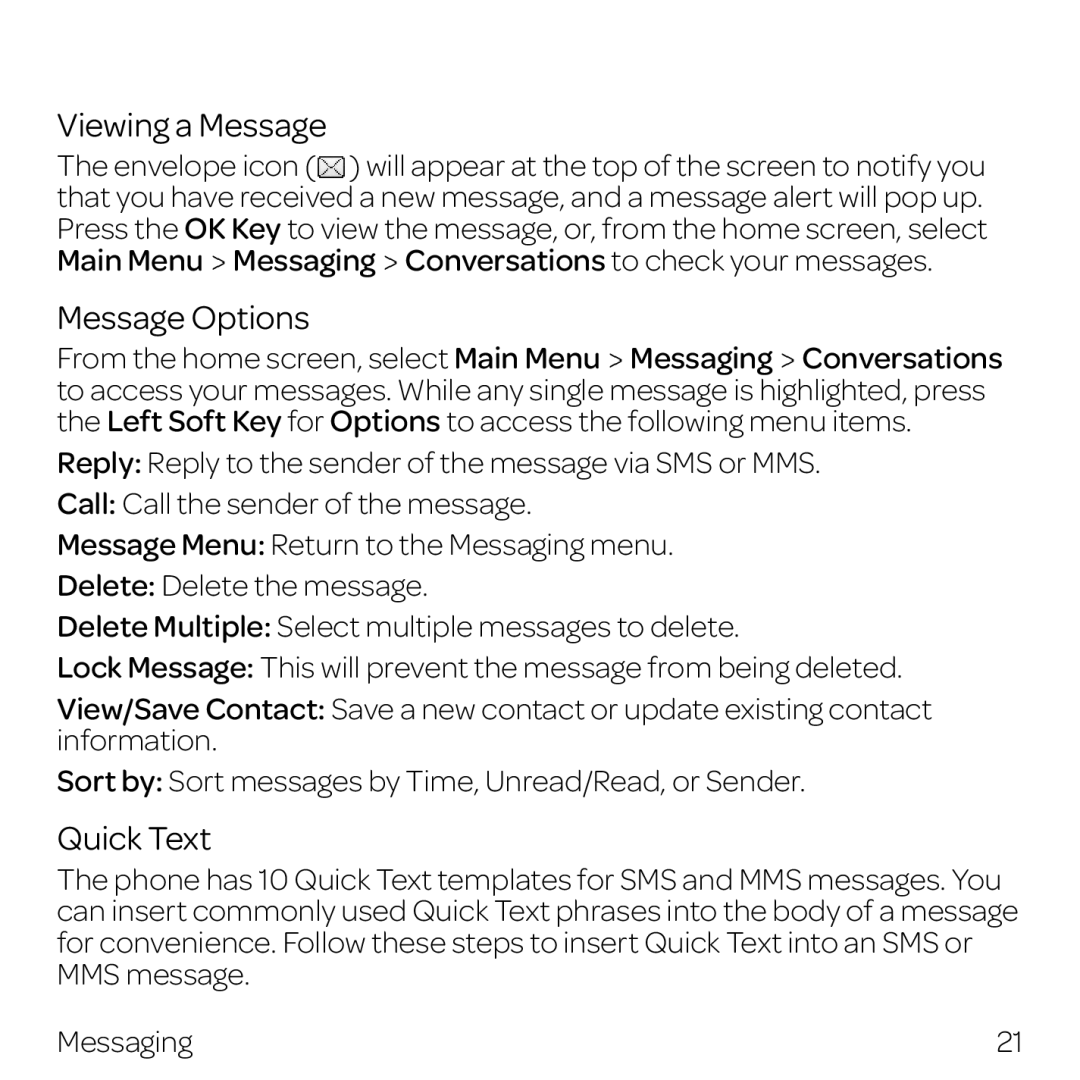 AT&T Z432 manual Viewing a Message, Message Options, Quick Text 