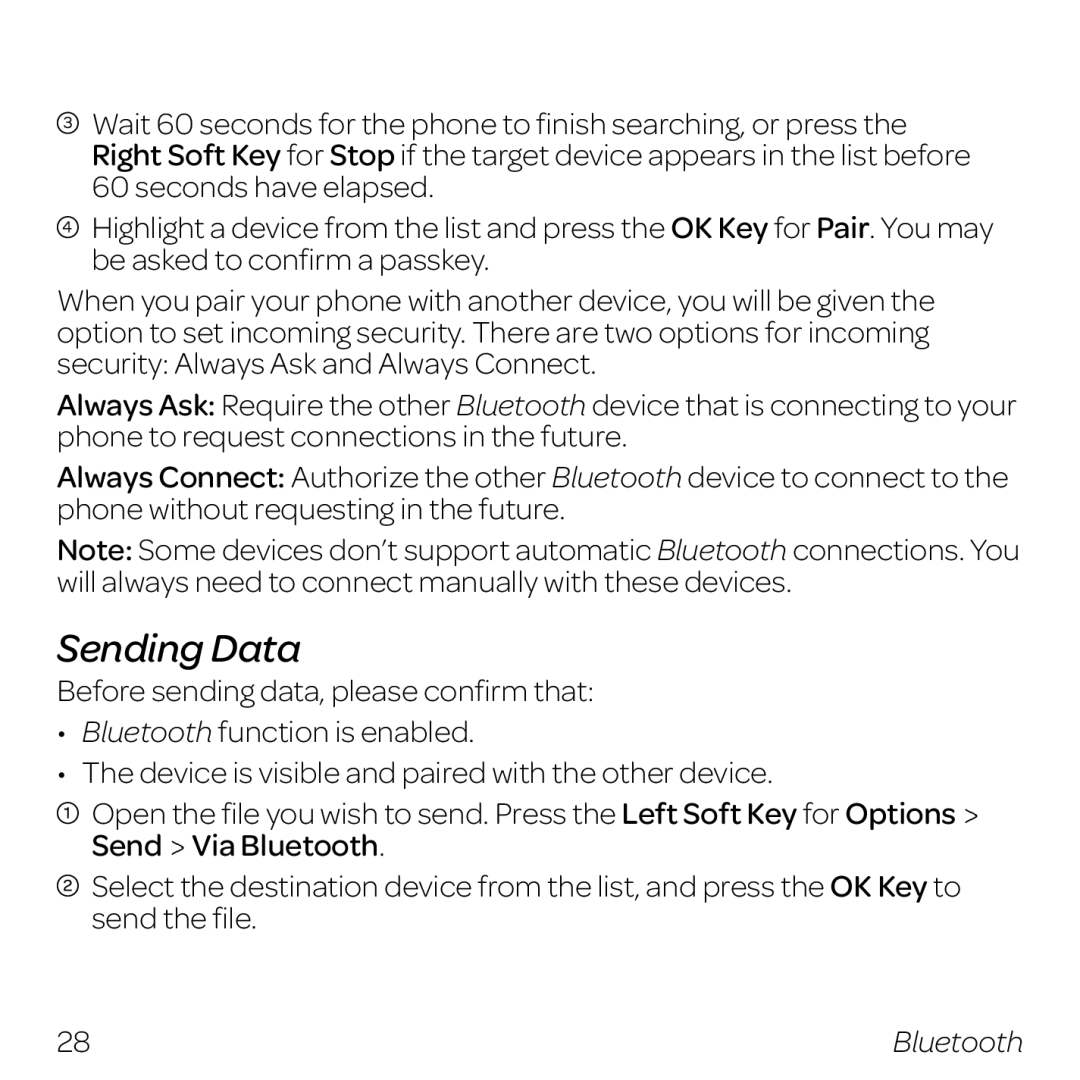 AT&T Z432 manual Sending Data 