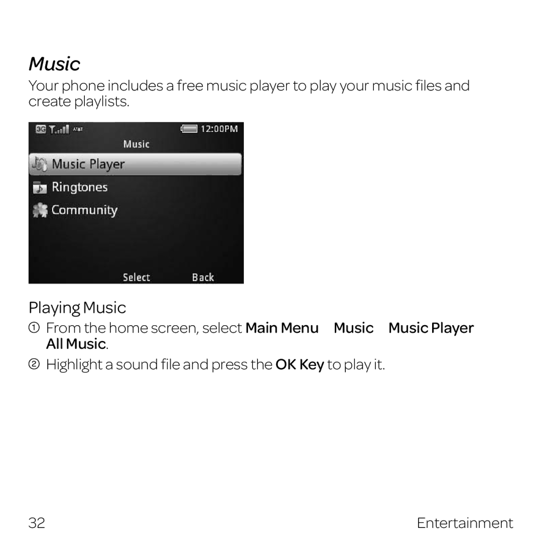 AT&T Z432 manual Playing Music 