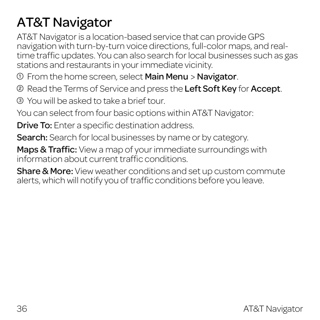 AT&T Z432 manual AT&T Navigator 