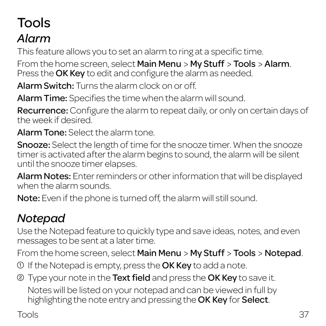 AT&T Z432 manual Tools, Alarm 