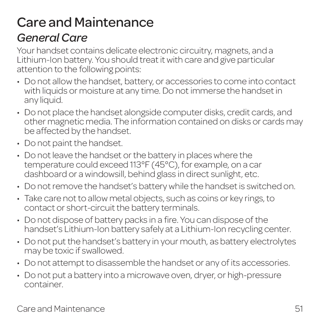 AT&T Z432 manual Care and Maintenance, General Care 