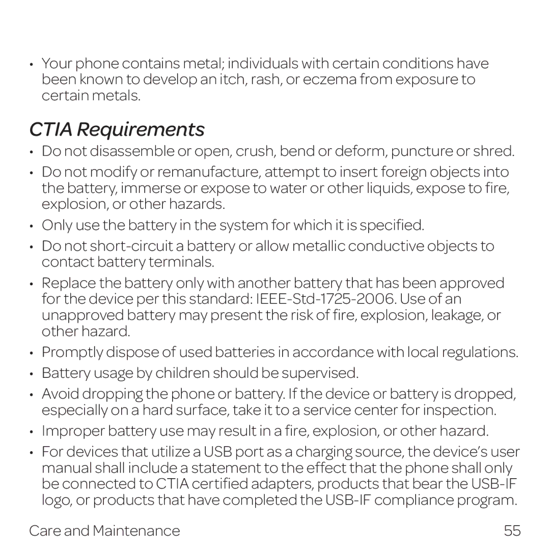 AT&T Z432 manual Ctia Requirements 