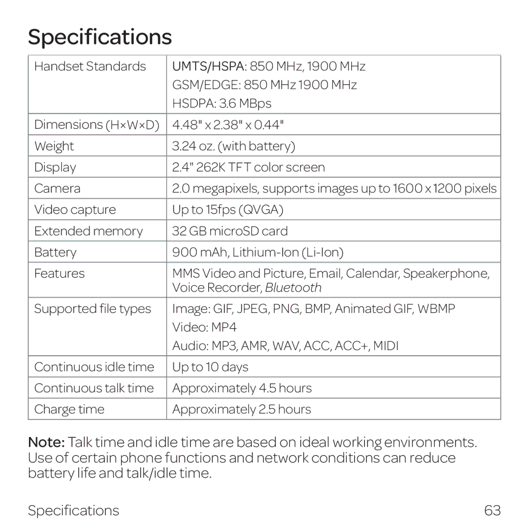 AT&T Z432 manual Specifications 