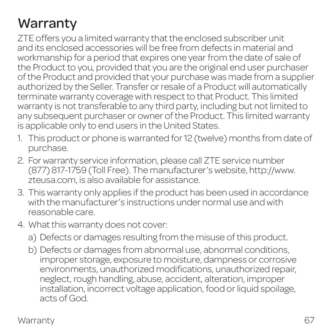 AT&T Z432 manual Warranty 