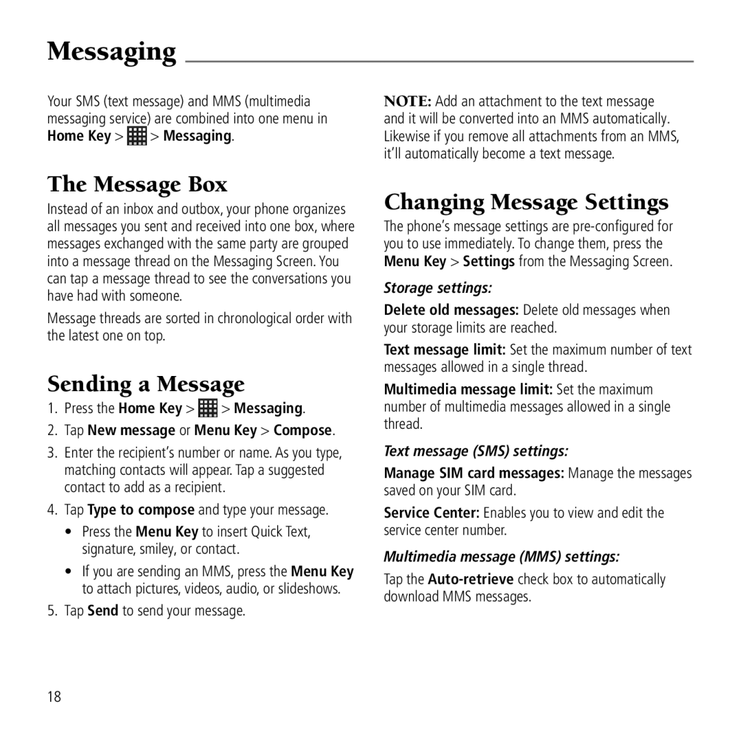 AT&T Z990 user manual Messaging, Message Box, Sending a Message, Changing Message Settings 