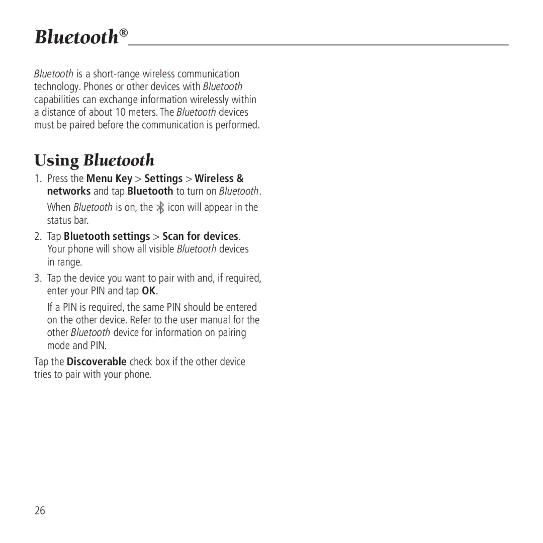 AT&T Z990 user manual Bluetooth, Status bar 