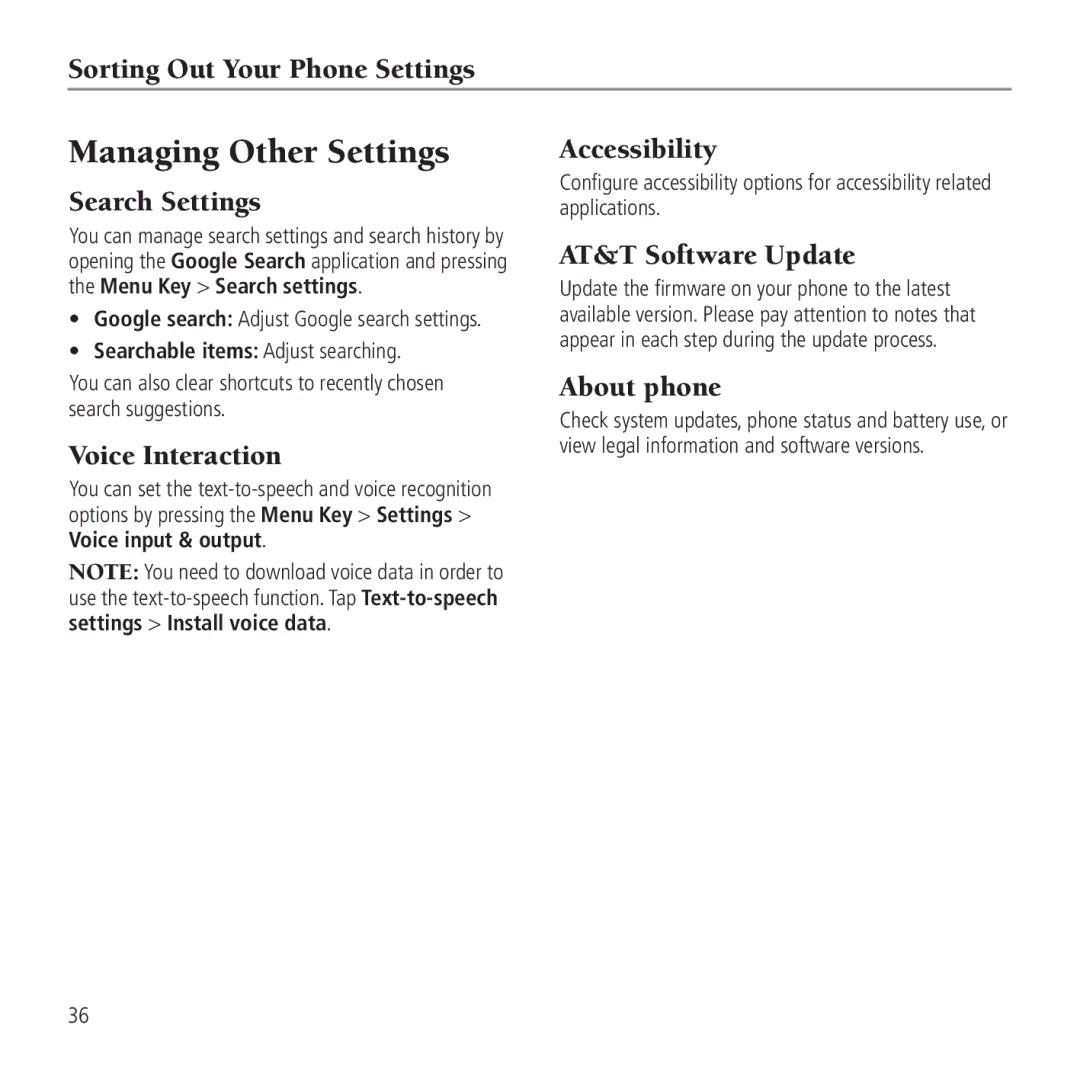 AT&T Z990 user manual Managing Other Settings 