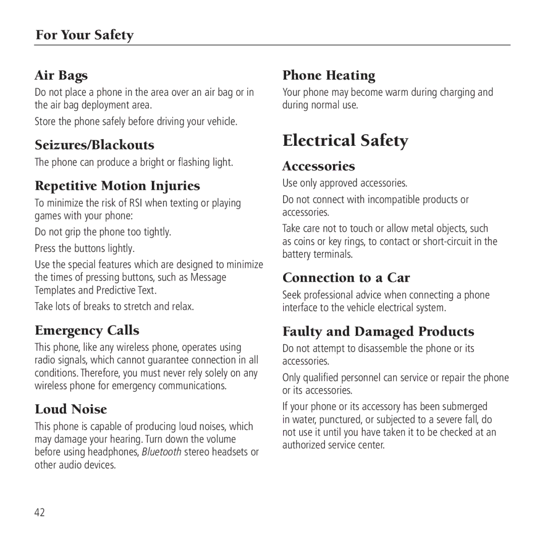 AT&T Z990 user manual Electrical Safety 