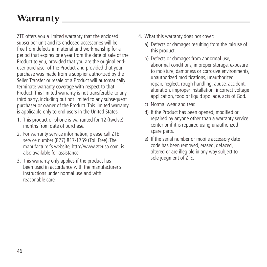 AT&T Z990 user manual Warranty 