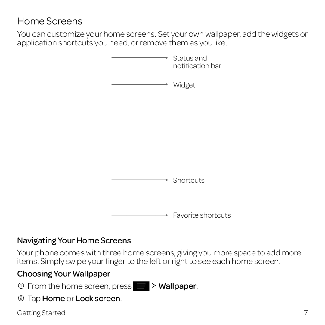 AT&T Z998 manual Navigating Your Home Screens 