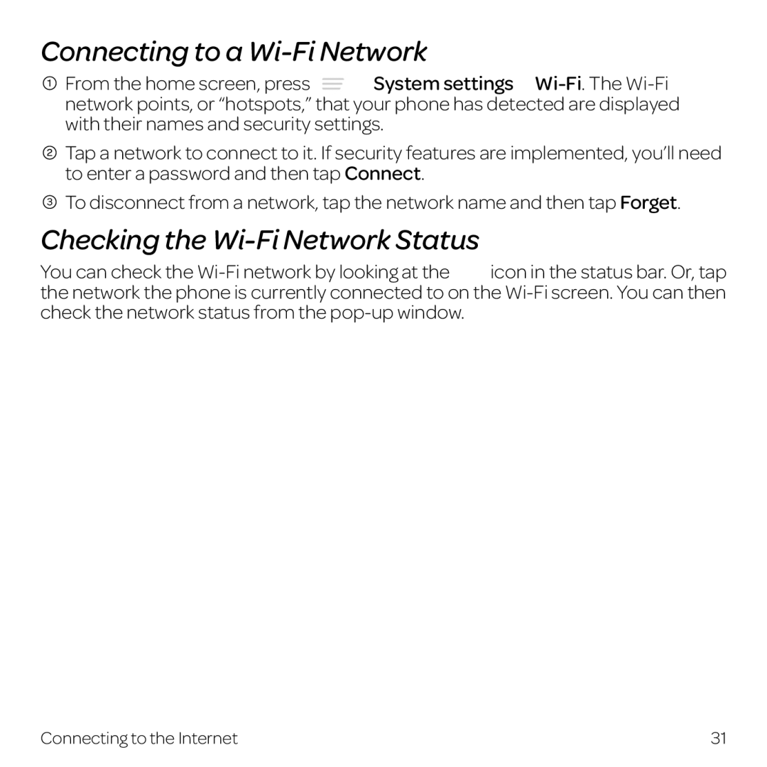 AT&T Z998 manual Connecting to a Wi-Fi Network, Checking the Wi-Fi Network Status 