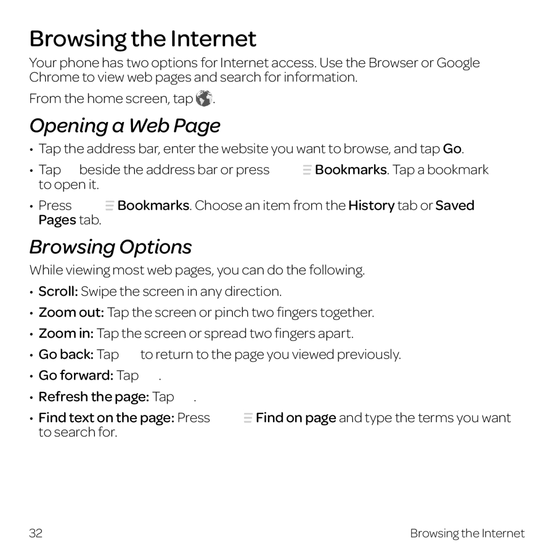 AT&T Z998 manual Browsing the Internet, Opening a Web, Browsing Options 