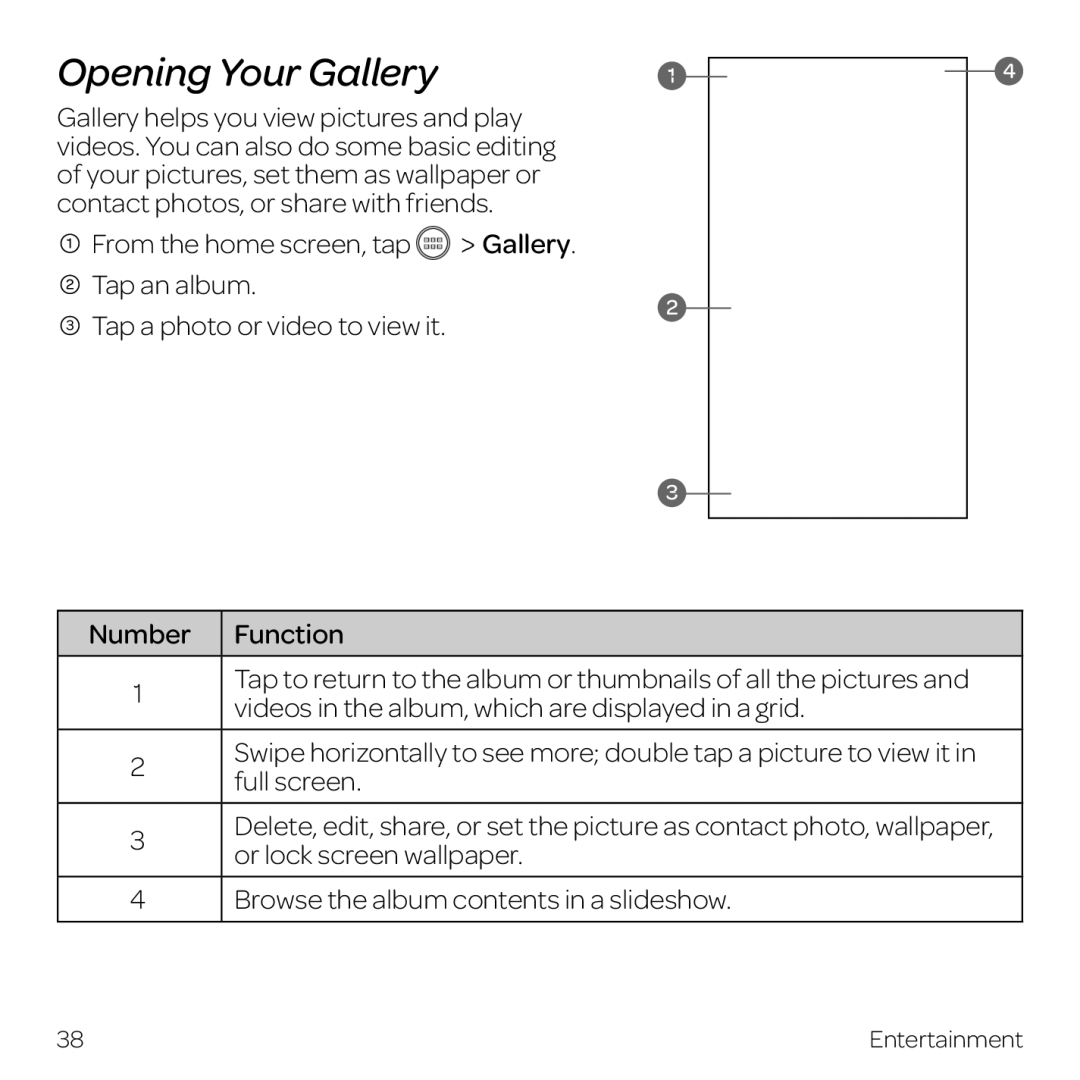 AT&T Z998 manual Opening Your Gallery 