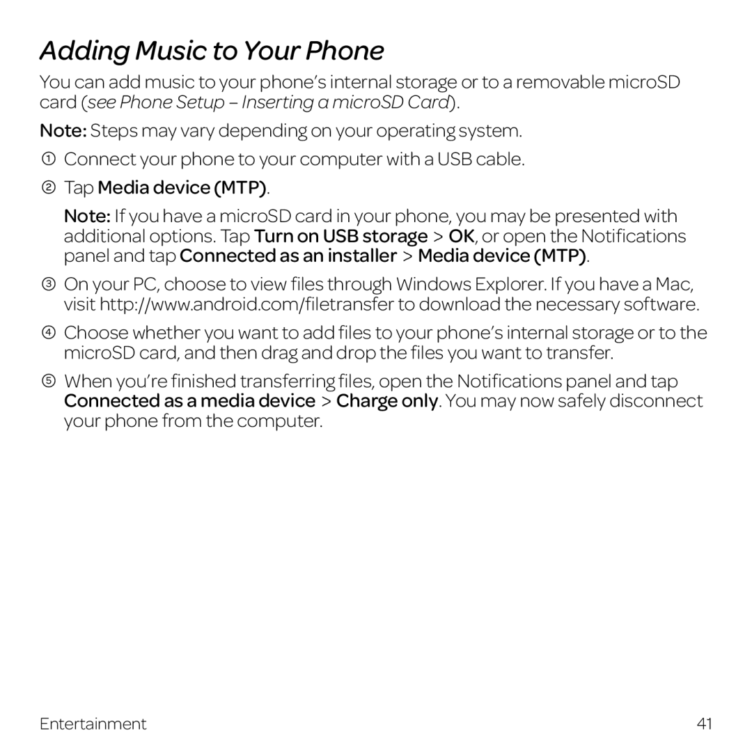 AT&T Z998 manual Adding Music to Your Phone 