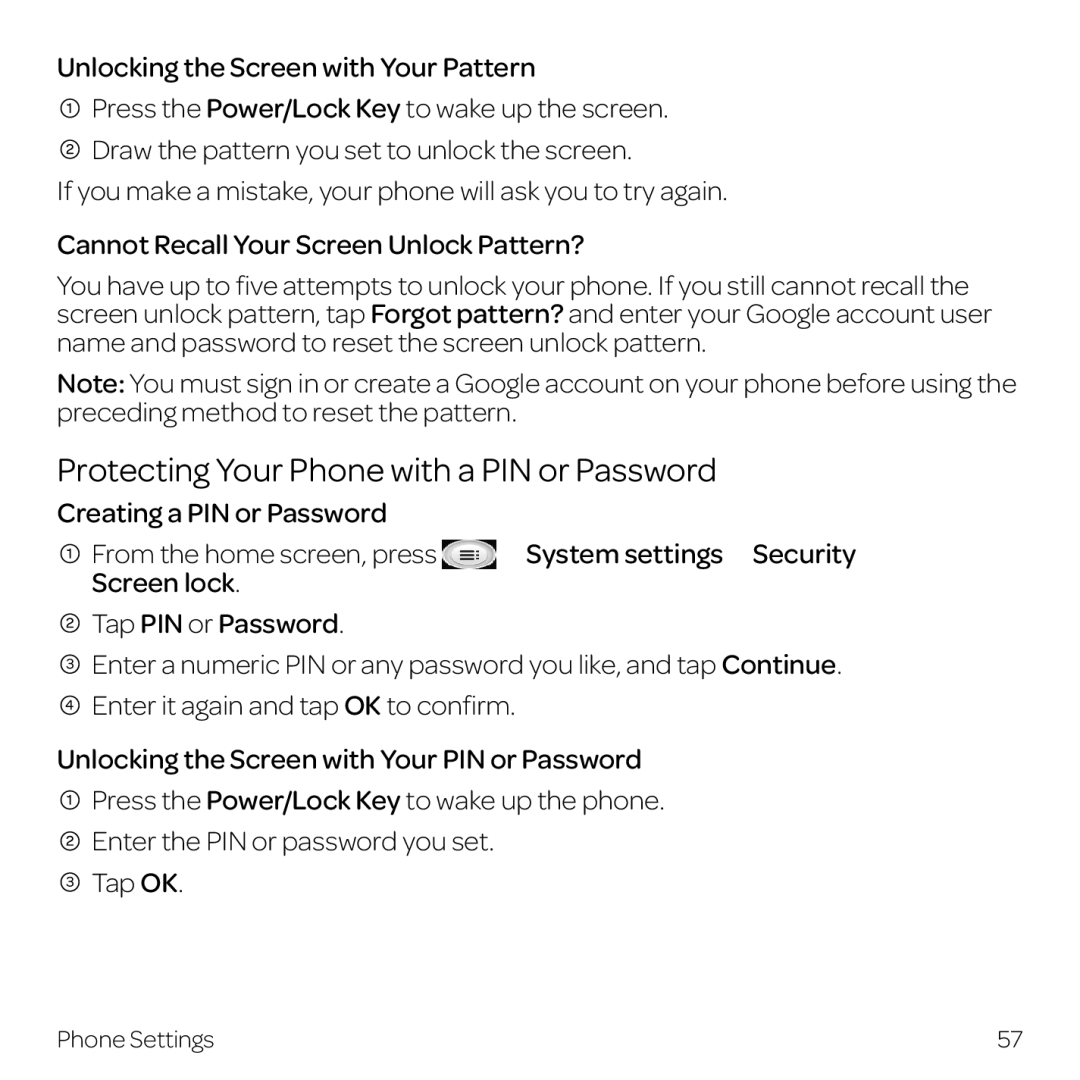 AT&T Z998 manual Protecting Your Phone with a PIN or Password 