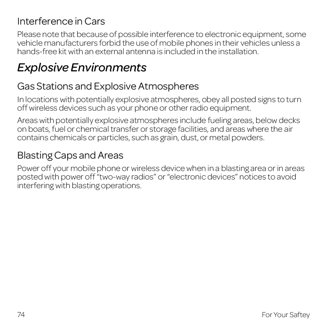 AT&T Z998 Explosive Environments, Interference in Cars, Gas Stations and Explosive Atmospheres, Blasting Caps and Areas 